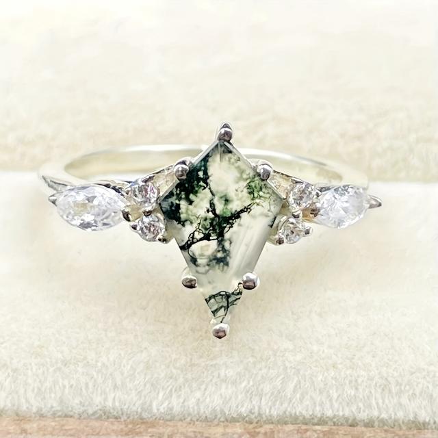 TEMU S925 Vintage Kite Cut Agate Engagement Ring Promise Ring 2.4g
