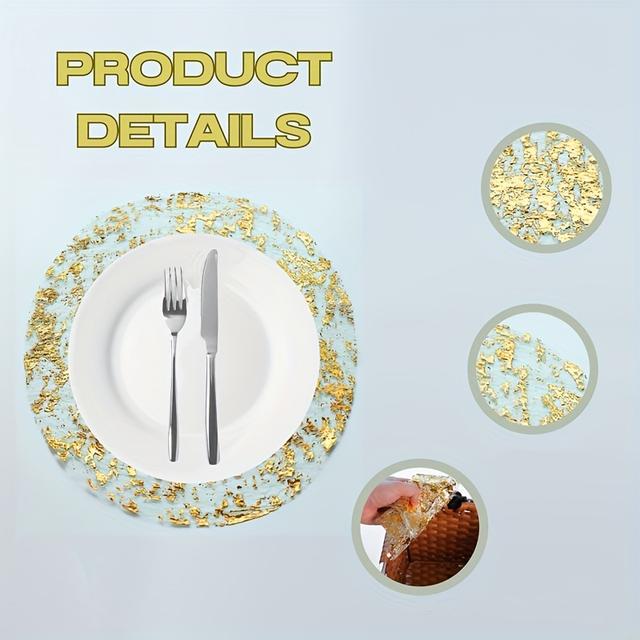 TEMU 12pcss Metal Round Disposable Golden Placemats Metal Inch (approximately 33.0 Cm) Grid Pressed Fall Table Mats 12pcss Golden Cutlery For Dining Table Wedding Birthday Party Decoration