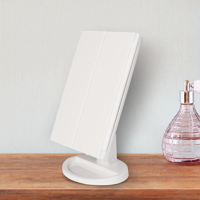 TEMU 1pc Tri-folded Table Makeup Mirror, Standing Mirror With Lights, Smart Led Cosmetic Mirror, Adjustable Mirror, Double Door Folding Refill Mirror, Usb Rechargeable, Desktop Makeup Mirror