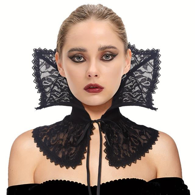 TEMU Vintage Thin Breathable Lace-up Neck Gaiter With A Gothic Black Mesh Design, Perfect For Halloween Parties And As A Choker Accessory