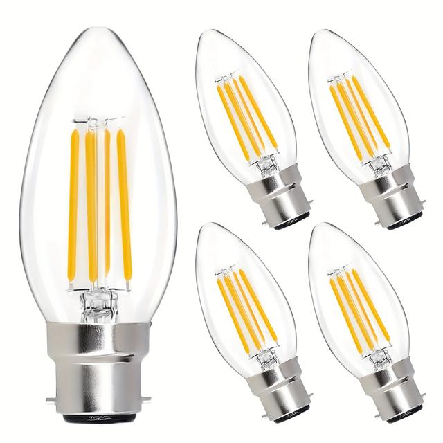 TEMU 5 Pack, 4w B22/e27/b15 Bayonet Led Filament Candle Light Bulb,2700k/6000k Warm White,c35 Shape Bullet Top, Dimmable Led Light Bulb