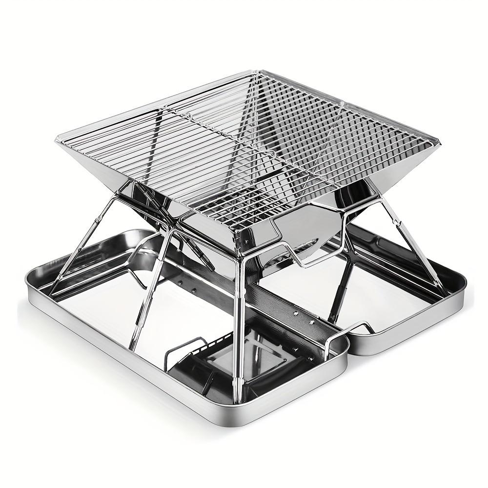 TEMU Portable 304 Stainless Steel Folding Bbq Grill - Perfect For Outdoor Camping, Picnics & Charcoal Cooking