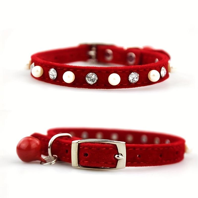 TEMU Pet Cat Pearl Rhinestone Adjustable Collar With , Cute Small Dog Necklace