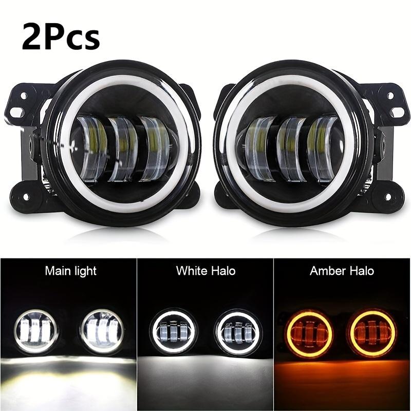 TEMU 2pcs 4 Inch Angel Eyes Led Fog Light 12v/24v 60w Car Front Foglight 6000lm For Wrangler, Without Battery