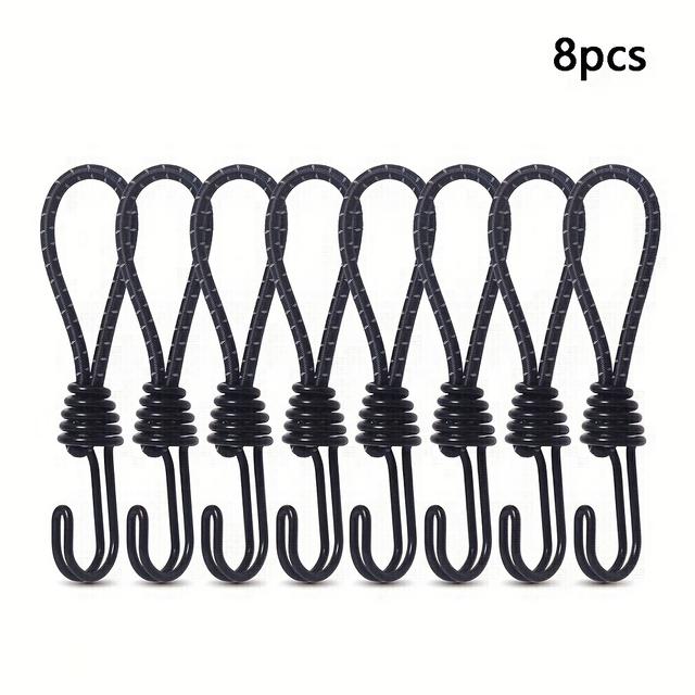 TEMU 8pcs Outdoor Camping Tent Elastic Rope With Hook, Fixed Bundle With Elastic Rope Hook, Camping Canopy Accessories