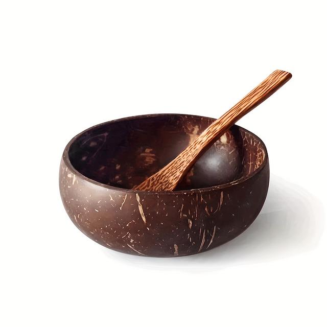 TEMU Coconut Shell Bowl For Oatmeal, Cereal, Salad, Breakfast Fruits, And Yogurt