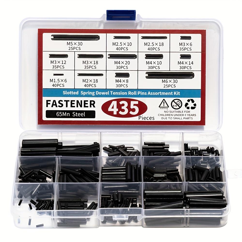 TEMU 435pcs Roll Pin Assortment Set - Slotted Spring Pins, Spring Dowel Pins - M1.5 M2 M2.5 M3 M4 M5 M6 - 13 Types Split Expansion Pin Assortment Kit