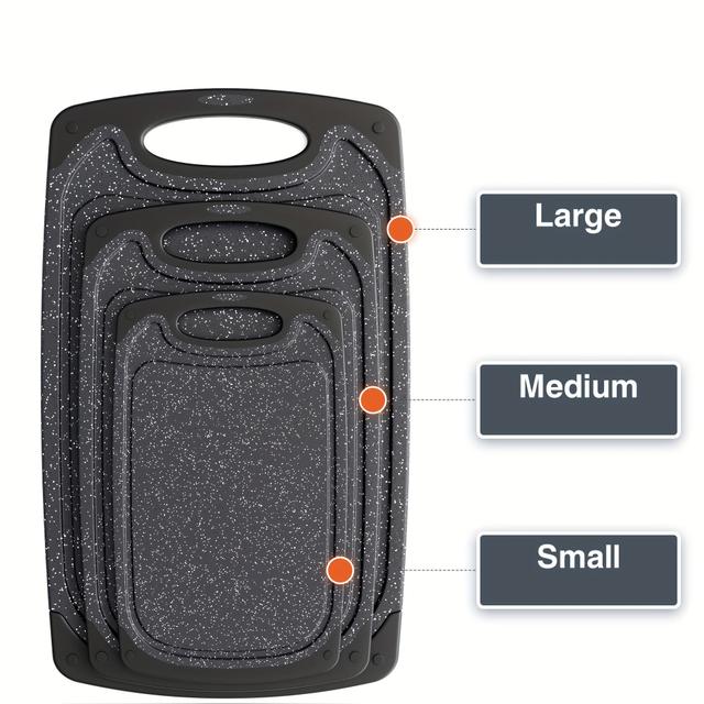 TEMU 3 قطع/مجموعة، لوح التقطيع، مجموعة ألواح تقطيع المطبخ المنزلية، لوح تقطيع بلاستيكي، مجموعة لوح التقطيع، مع أقدام غير قابلة للانزلاق وأخدود عصير بالتنقيط العميق، مقبض سهل الإمساك، مستلزمات المطبخ