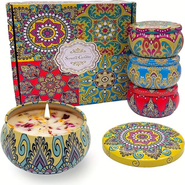 TEMU 4pcs Scented Candle Set - Jasmine, Sandalwood, Rose & More - Relax, Relaxation, Yoga & Bathing - Ideal Holiday Gift