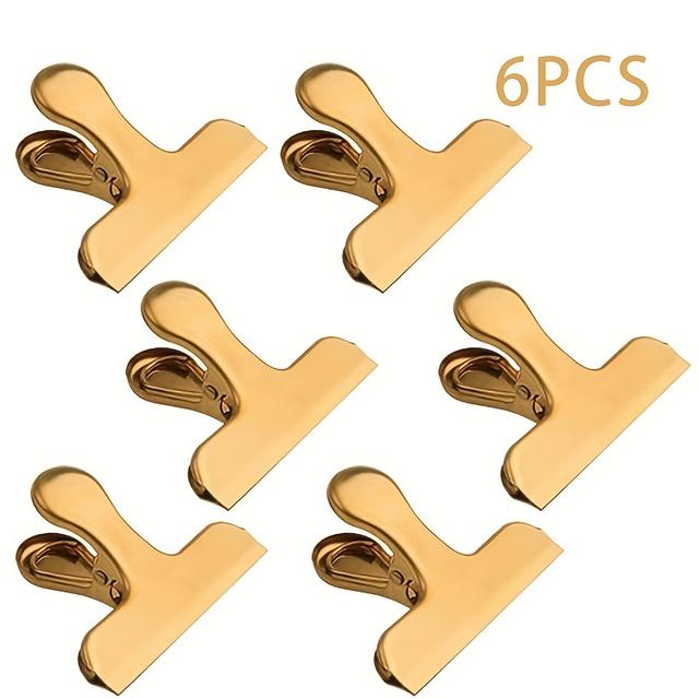 TEMU 4/6pcs Golden Stainless Steel Bag Clips, 3-inch Heavy Duty Airtight Seal, Rust & Break Resistant Grocery Bag Clips For Storage, Chip Bag Clips