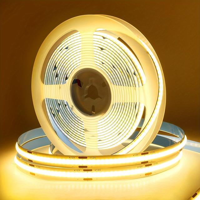 TEMU 5m/16.4ft 320 Cob Led Strip Lights 8mm | 6000 Warm & Cold , 12v, Pvc Material, Qinholy Brand, Bedroom Decoration Lamp String