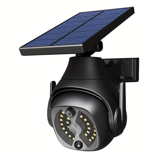 TEMU 1pc Led Motion Sensor Solar Powered Wall Light, Wireless Fake Camera Floodlights, 180 ° Rotatable Solar Panel , Simulated Monitoring Solar Wall Lamp For Porch Garden Patio Driveway
