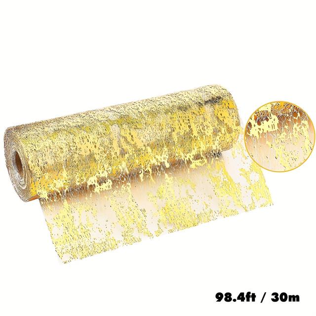 TEMU 1pc, Corredor de mesa de lino, de mesa de malla delgada con lámina dorada y metálica, Decoraciones para , , banquetes, Navidad, regalo
