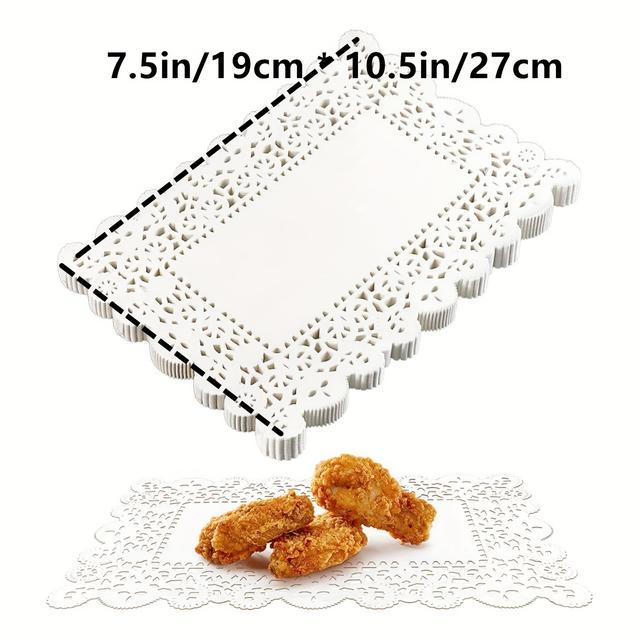 TEMU 100pcs Of Rectangular Paper Lace Doilies, Suitable As Decorative And Disposable Placemats For Desserts, Fried Foods, Wedding Table Decorations, And Cake Packaging