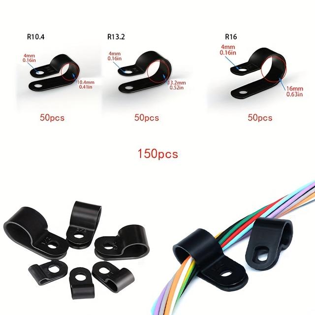 TEMU 200/150/60pcs Black Nylon Cable Clips For Securing Wires, Plastic Wire Fasteners, And Cable Tie Mounts