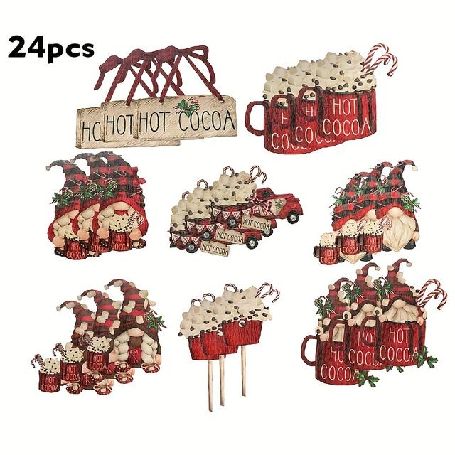TEMU 24 Pieces Of Dwarf Christmas Red Wooden Hanging Pendants For Outdoor Parties, Gifts, Car Festivals, Home Crafts Decorations (with Ropes)