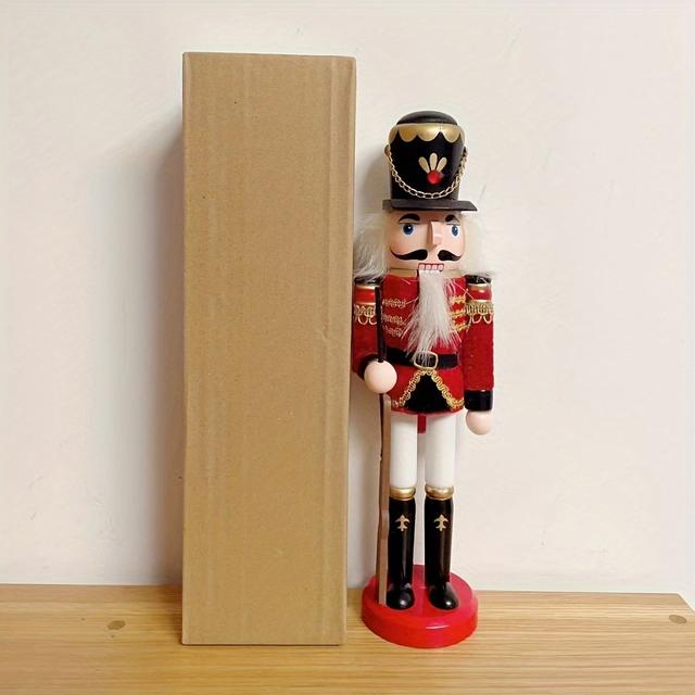 TEMU 1pc Large 30cm/12" Nutcracker Soldier Figure - Pine Wooden Nutcracker With Classic Uniform, Holiday Table Decorations For Christmas, New Year's, Display (bedroom,,) - Durable Decoration
