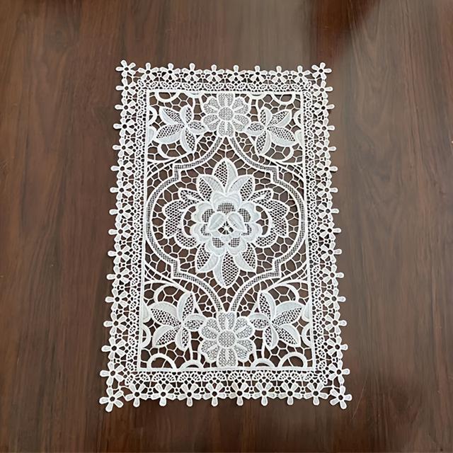 TEMU 화이트 유럽 스타일 자수 테이블보, 홈 데코용 패브릭