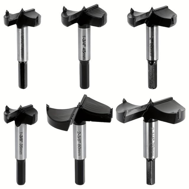 TEMU 6pcs Woodworking Hole Opener Drill Bit High Hardness Steel Tip Wood Drilling Hole Opener Sturdy Hex Shank Cutter Bits Tool For Solid Wood Mdf Particle Board