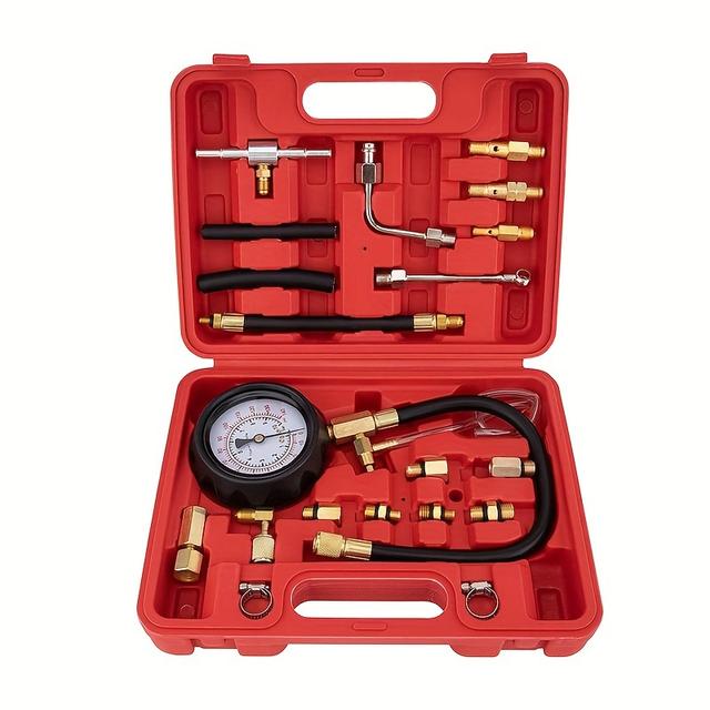 TEMU Kit de test de manomètre de pression d'injecteur de pour moteur diesel TU-114, mesure la compression de 0 à 140 PSI, adapté aux applications de pression de gaz et d'huile dans et motos, batterie