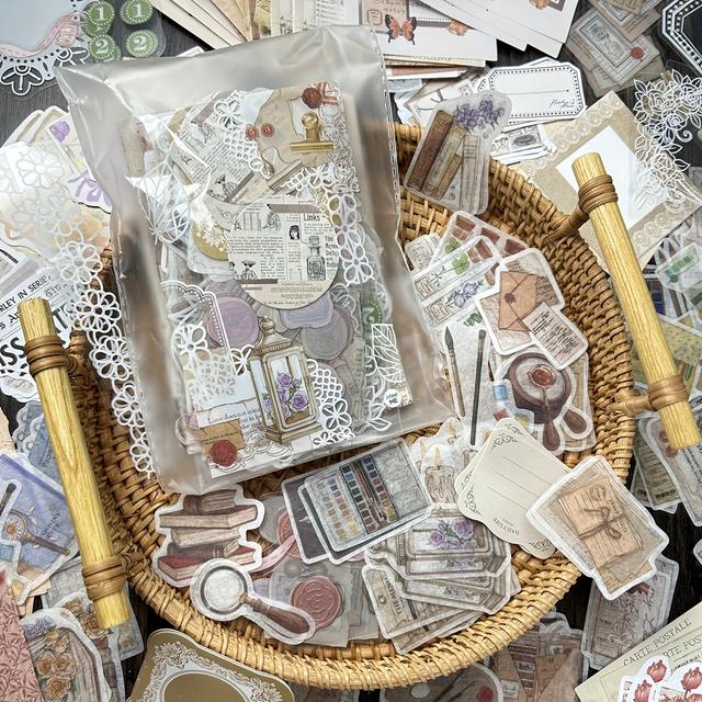 TEMU A Pack Of 260 Vintage Mixed Material Paper Stickers, Multi-functional Decorative Handbook Junk Journal Planner