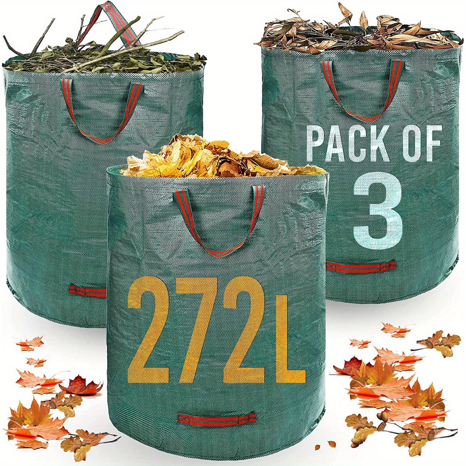 TEMU 3pcs Heavy Duty Garden Garbage Bag - 272 Litre 72 Gallon Gardening Leaf Bag With Handle, Green Garbage Bag - Reusable
