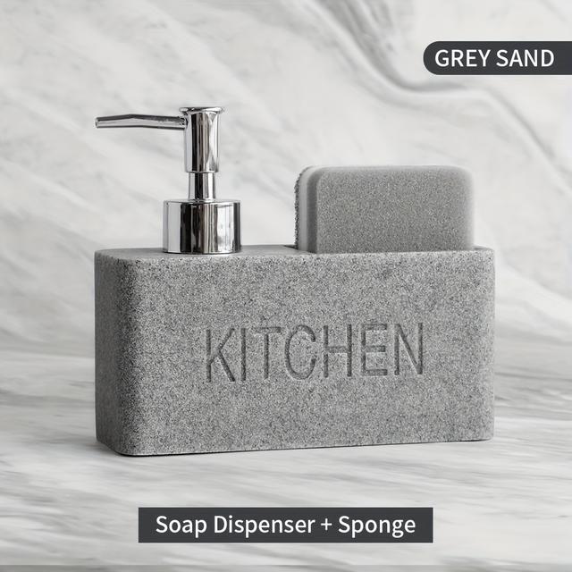 TEMU موزع صابون تنظيف متعدد الوظائف | موزع صابون راتنج مع حامل إسفنج، قائم بذاته، غير كهربائي - ZHANWANGJIAJU