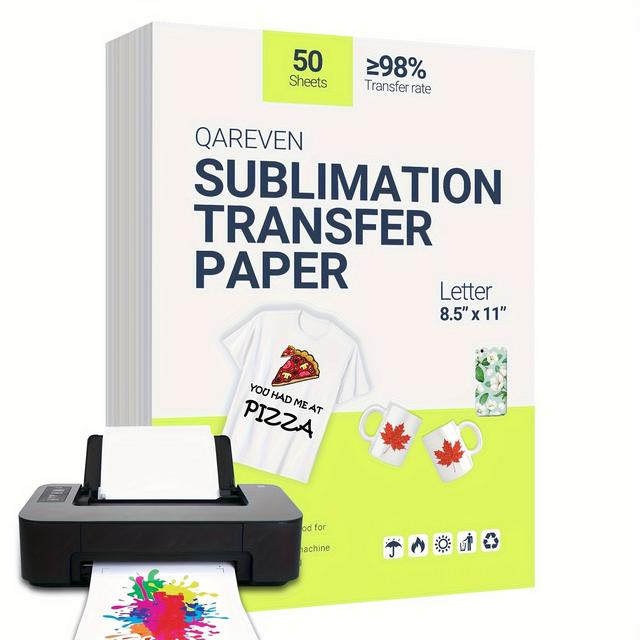 TEMU Qareven Sublimation Transfer Paper, 50/100 Sheets, A4 Size 8.5x11 Inch, , With Sublimation Ink For Mugs, T-shirts, Light Fabrics - Compatible With Any Inkjet Printer, Sublimation Ink For Printing