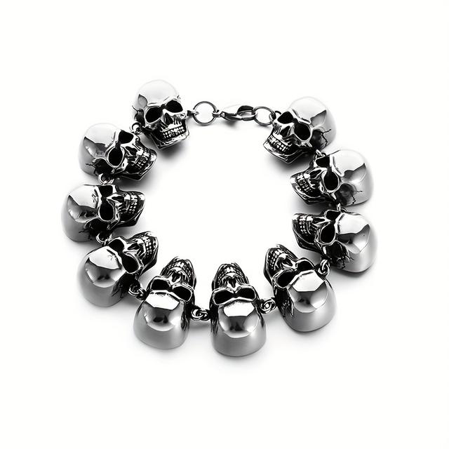 TEMU 1pc Fashionable Alloy Skull Bracelet, Hip Hop Motorcycle Riding Accessory, Halloween Gift Jewelry, Motorcycle Accessories|hip Hop Style|articulated Design