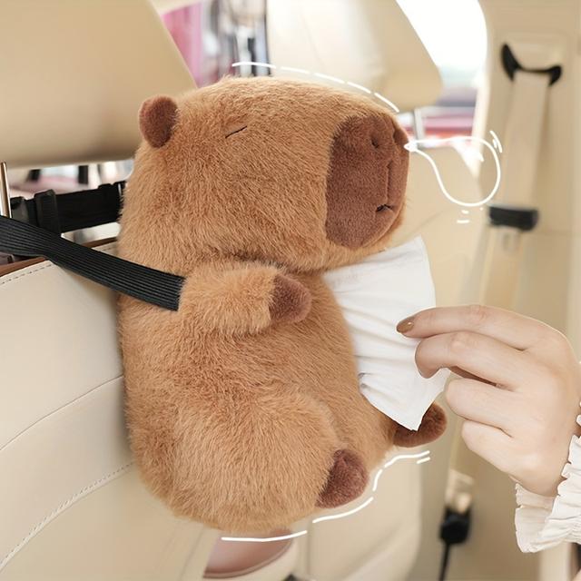 TEMU Cartoon Car Tissue Box, Capybara Creative Paper Box, Cute Plush Armrest Box, Tissue Storage Bag Chair Back Hanging Decorative Car Interior Accessories