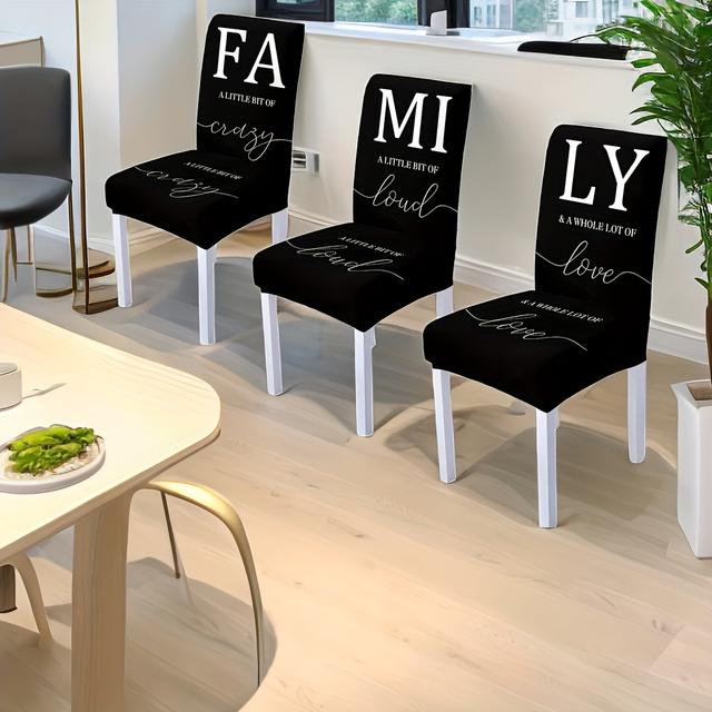 TEMU 3pcs Family Letter Print Y Fiber Fabric Stretchable Removable Washable Dining Chair Covers, Suitable For Dining Rooms, Kitchens, Hotels, Ceremonies, And Decor