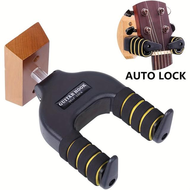 TEMU Wooden Wall-mounted Guitar Hanger For Electric Guitars, Featuring A Solid Wood Design And Automatic Locking Mechanism, Suitable For Electric And Acoustic Steel-string Guitars
