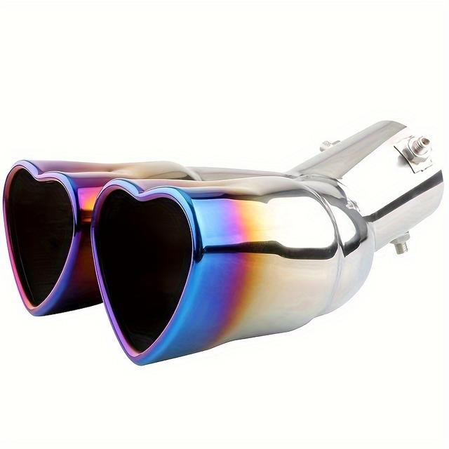 TEMU Car Dual Outlet Heart-shaped Exhaust Tailpipe 1.5-2.3 Inches Imported Heart-shaped Edge Car Stainless Steel Tailpipe
