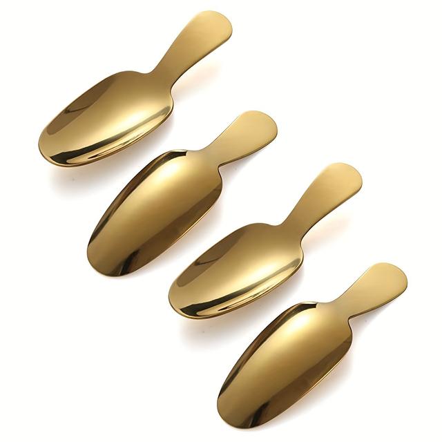 TEMU 4pcs Dessert Spoon Stainless Steel Salt Spoon Short Handle Coffee Scoop Mini Tea Spoons For Small Jars, Sugar, Honey, Spice, Ice Cream, Milk Powder (golden/silvery)