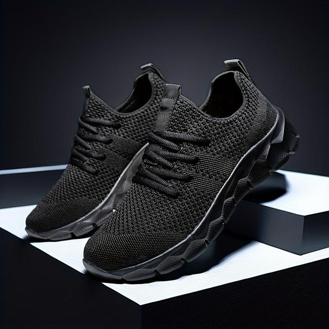 TEMU Plus Size Men's Knit Breathable Running Shoes, Lace Up Comfy Soft Sole Sneakers For Outdoor Jogging, Spring And Summer