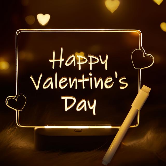 TEMU Usb Creative 3d Glowing Erasable Heart Night Light With Pen, Message Night Light, Birthday Gift, Decorative Lamp For Bedroom, Living Room, Study, Wedding Night Light.