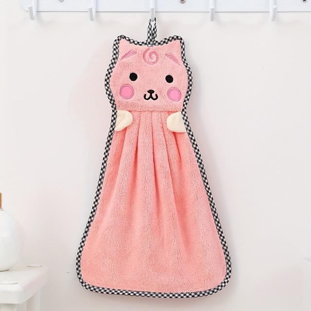 TEMU Big Face Cat Coral Fingertip Towel With Lanyard, 1pc, In Pink And Multiple Colors, Absorbent