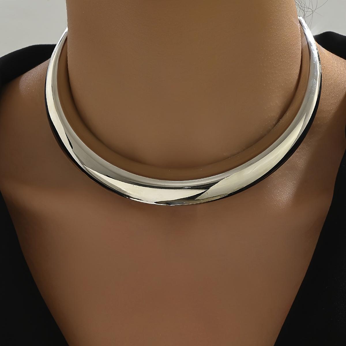 TEMU 1pc Minimalist Glossy Choker Necklace - Sleek Shiny Metal, Versatile Everyday & Vacation Jewelry, For All