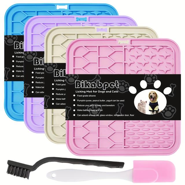 TEMU 1pc/4pcs Lick Mat With Suction Cups For Dogs And Cats, Dog Peanut Butter Lick Pads, Bathing Grooming Slow Feeders