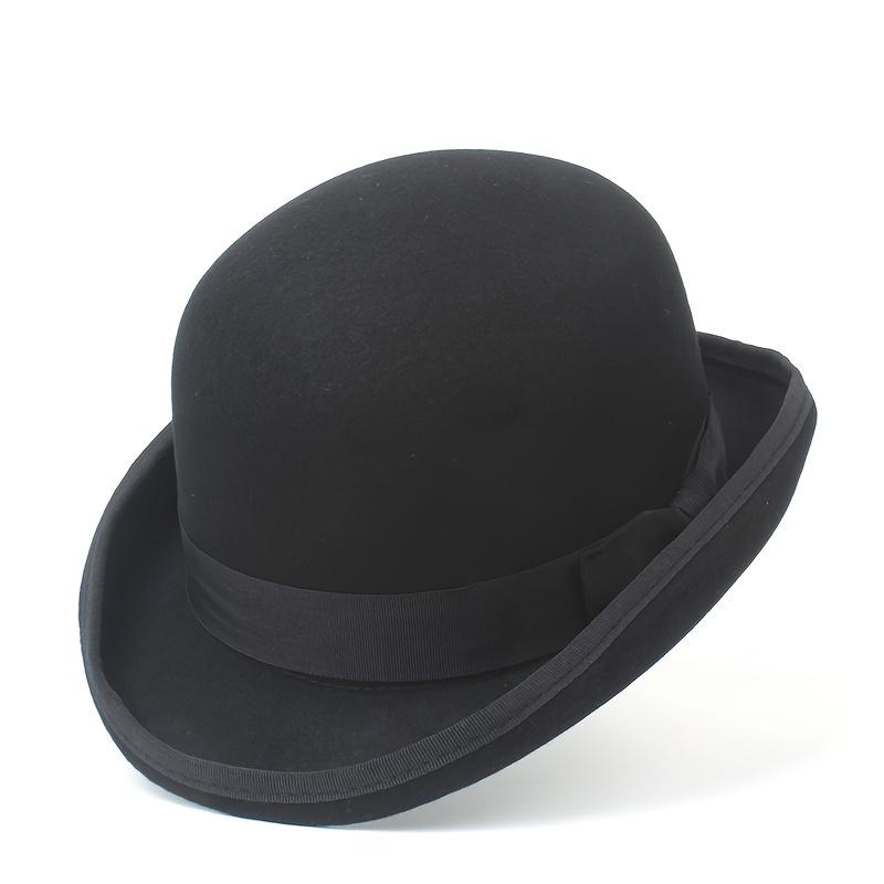 TEMU 100% Wool Men Derby Hat Roll Brim English Bowler Hat Big Size Fedora Hat