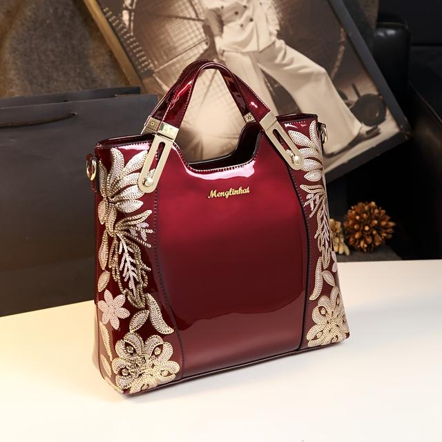 TEMU 2023 Neue Große Handtasche für Damen, Spacious Handtasche, Stilvolle Patentlederhandtasche für mittelalte Damen, Vielseitige Handtasche für , Einfach zu tragen.