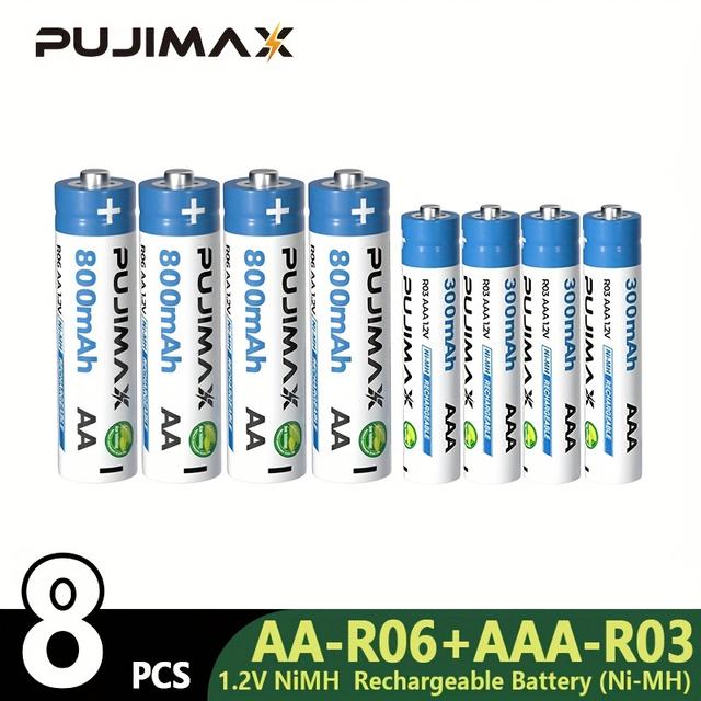TEMU Pilhas Recarregáveis de 1.2V AA/AAA 800mAh/300mAh NiMH para Câmeras , Videogames Portáteis, Lanternas, Controles Remotos, Brinquedos - 16pcs/8pcs/4pcs