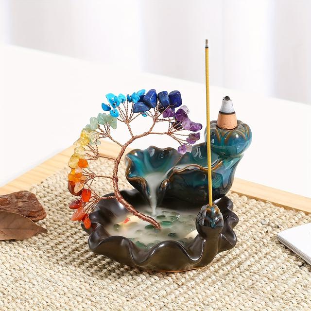 TEMU A Ceramic Incense Holder With A Design, Featuring Crystal Money Trees, Ideal For Yoga Meditation And Home Decoration