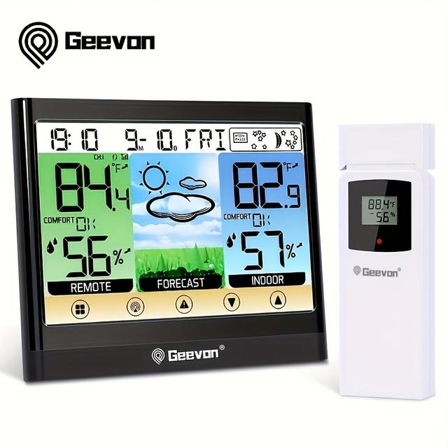 TEMU 1 Stück kabellose Wetterstation mit Innen- und Außenthermometer und Hygrometer, ausgestattet mit Taupunkt- und Wärmeindex-Anzeige, Touch-LCD-Display, digitalem Thermometer mit Wecker