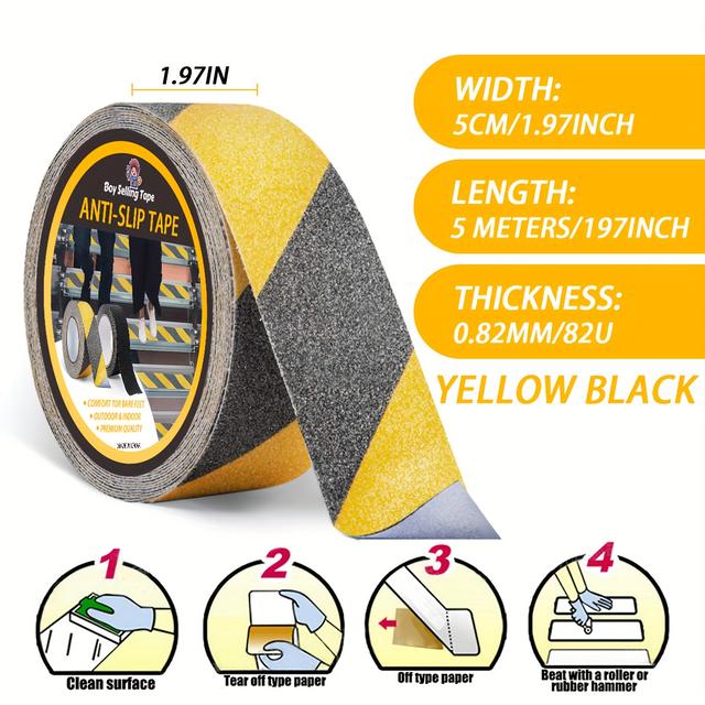 TEMU Anti Slip Safety Tape, 2 16.4 Ft, Used For Anti Slip Of Stairs And Steps, With High Traction Friction/strong Ground Grinding Tape For Pedals, ()hazard Warning Tape