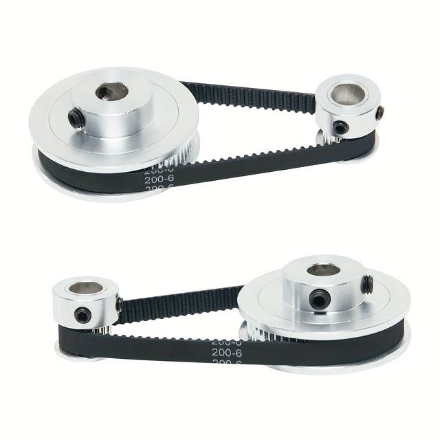 TEMU 2gt Timing Belt Pulleys Set By Shceec, 2pcs Aluminum Alloy Wheel Kit With 20/60 Teeth 8mm And 2pcs 200mm Length 6mm Width Belts For 3d Printer Cnc