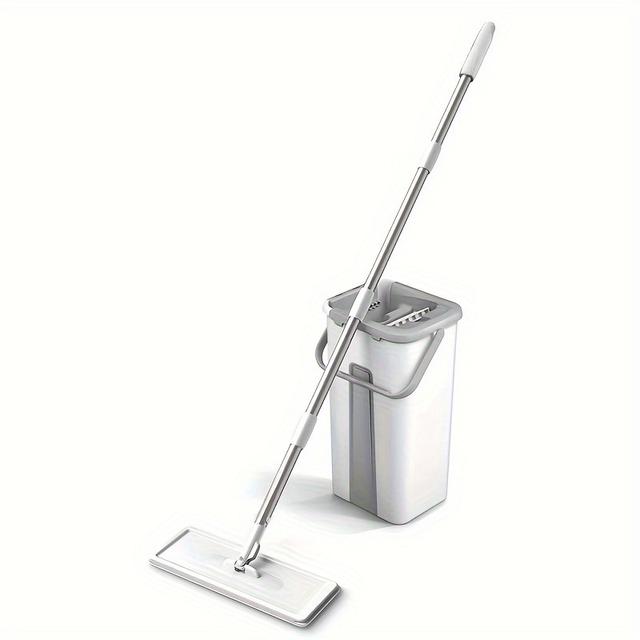 TEMU 1pc Flat Mop For Hand Washing, Easy For Home Cleaning, Spin Mop With Bucket Set For Wholesale, Suitable For Wet And Dry Floor Dusting, Magic Rotary Mop