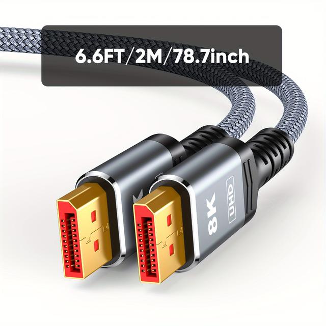 TEMU Cable DisplayPort 8K 4K | 32.4Gbps Velocidad, Cable Tejido con , Conectores Chapado en Oro, Compatible con 8K@60Hz, 4K@144Hz, 2K@240Hz/165Hz/144Hz, Soporta HDR