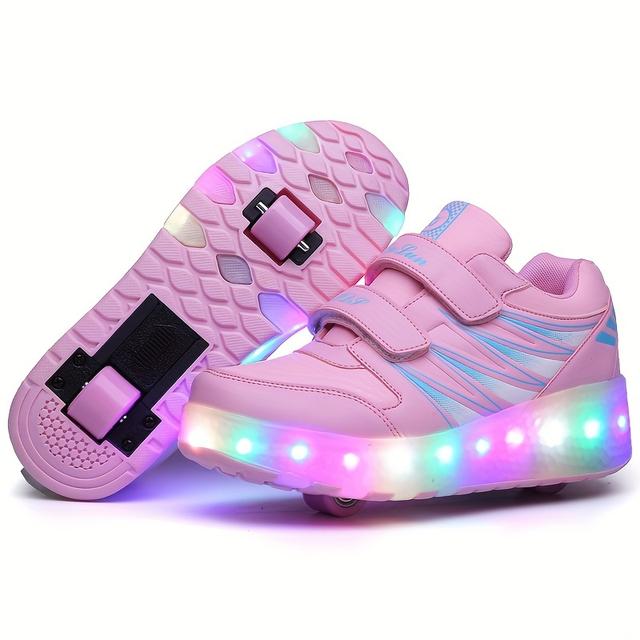 TEMU Breathable Two-wheeled Roller Shoes With Led Lights For Boys And Girls, Suitable For Outdoor Sports And Skating.