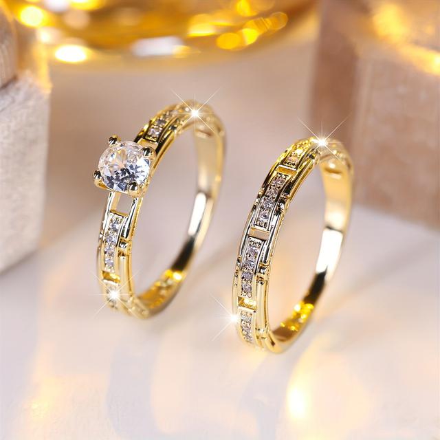 TEMU 2pcs Shiny Cubic Zirconia Rings, Two-piece Set, Men's Wedding Ring Gorgeous , Luxurious Elegant Jewelry